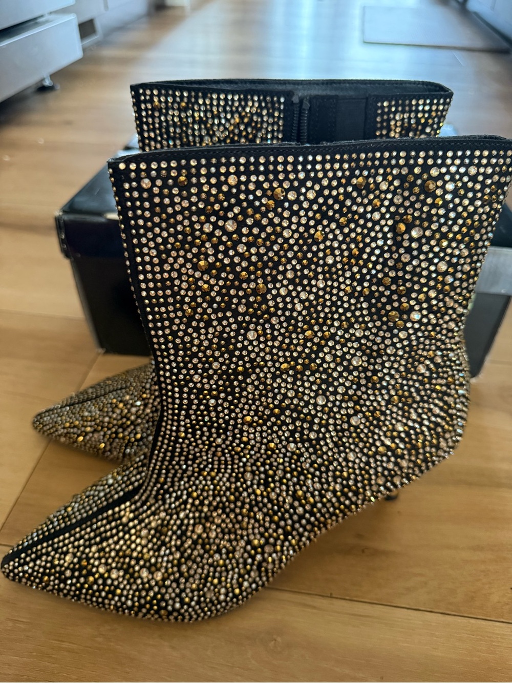 Torrid Embellished Pointed Toe Stiletto Black Ankle Boots 11 wide width
